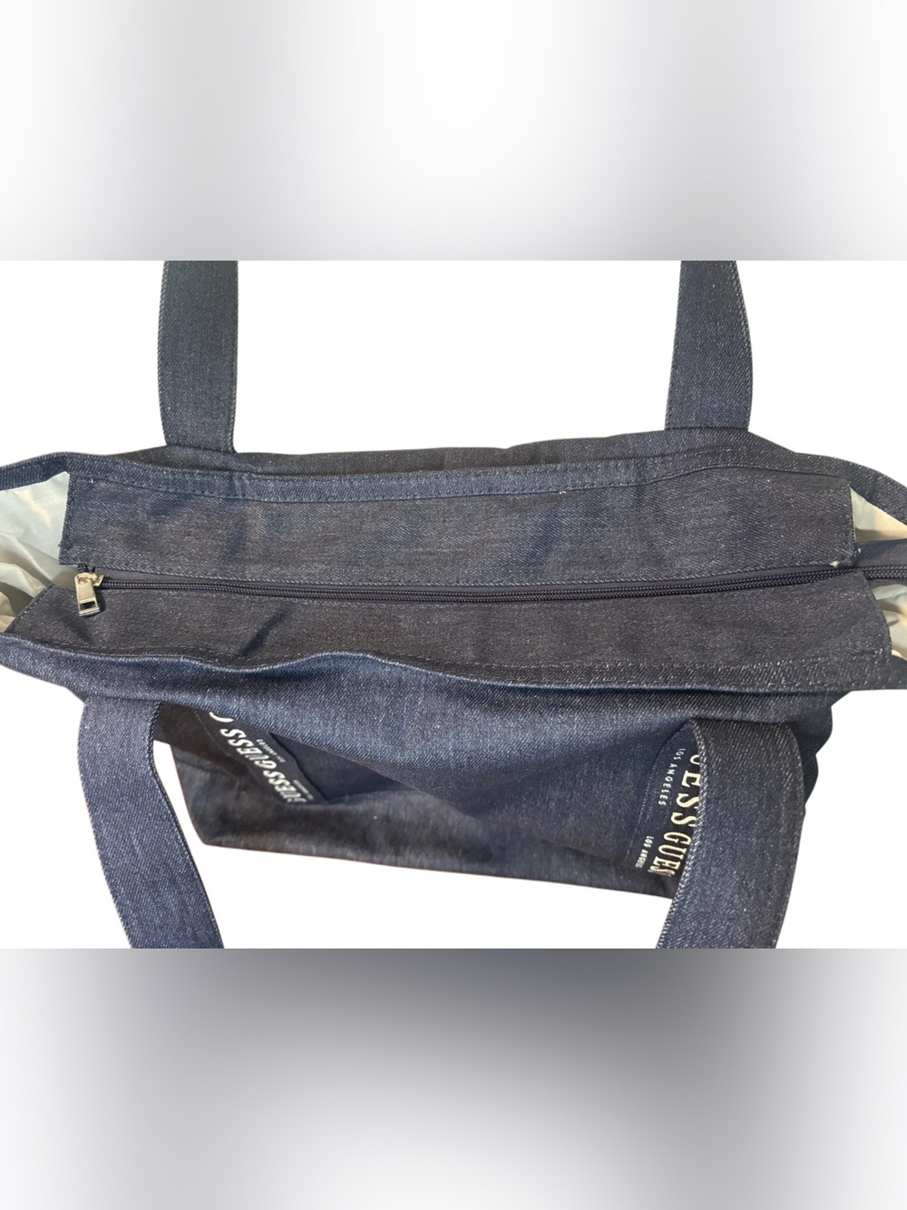Guess Navy Denim Oversized Tote with White Logo Strap (NEW) - Picture 2 of 10